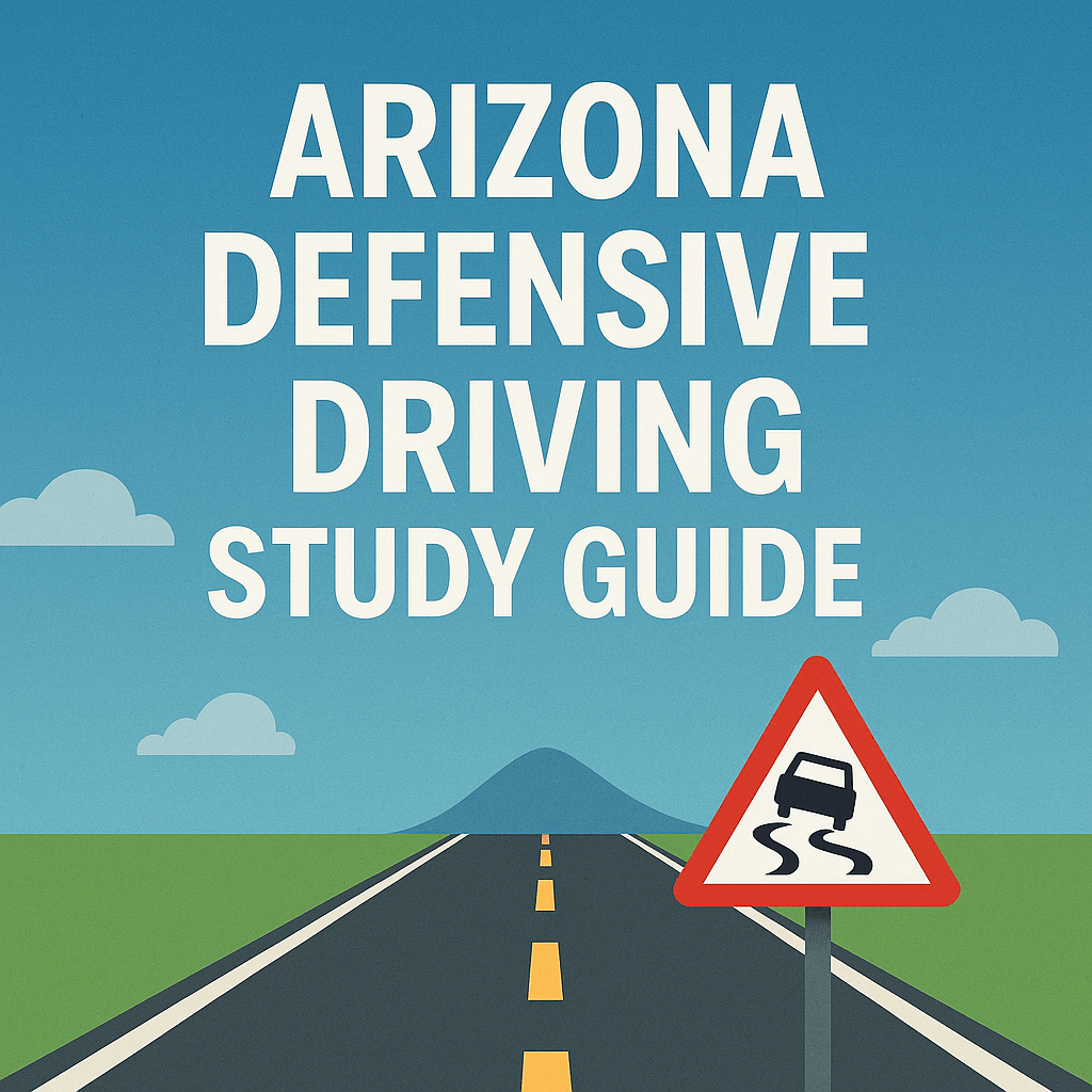 Graphic of person driving car representing Arizona Defensive Driving Study Guide