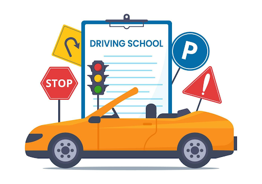 Graphic of person driving car representing Oklahoma Study Guide
