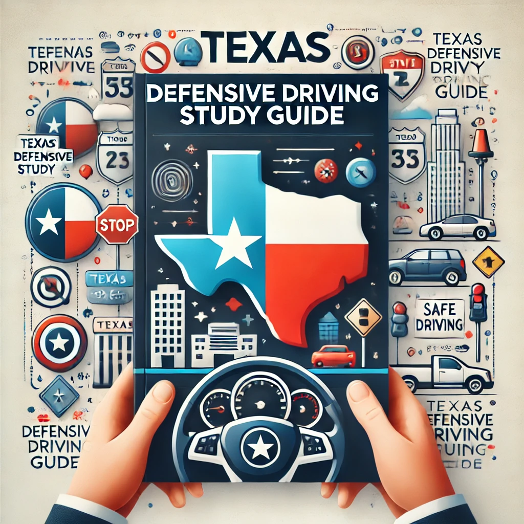 Graphic of person driving car representing Texas Online Defensive Driving Study Guide