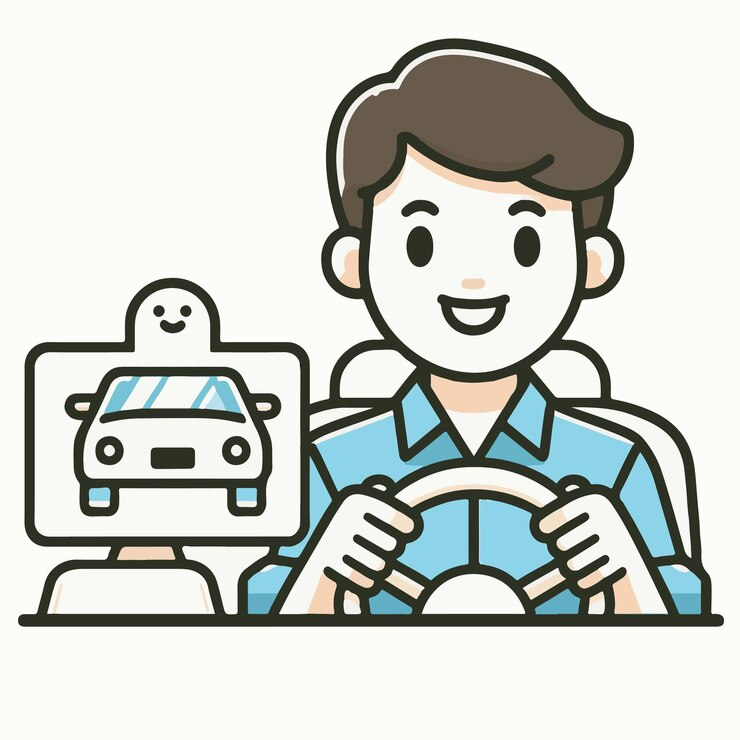 Graphic of person driving car representing دليل دراسة ميشيغان