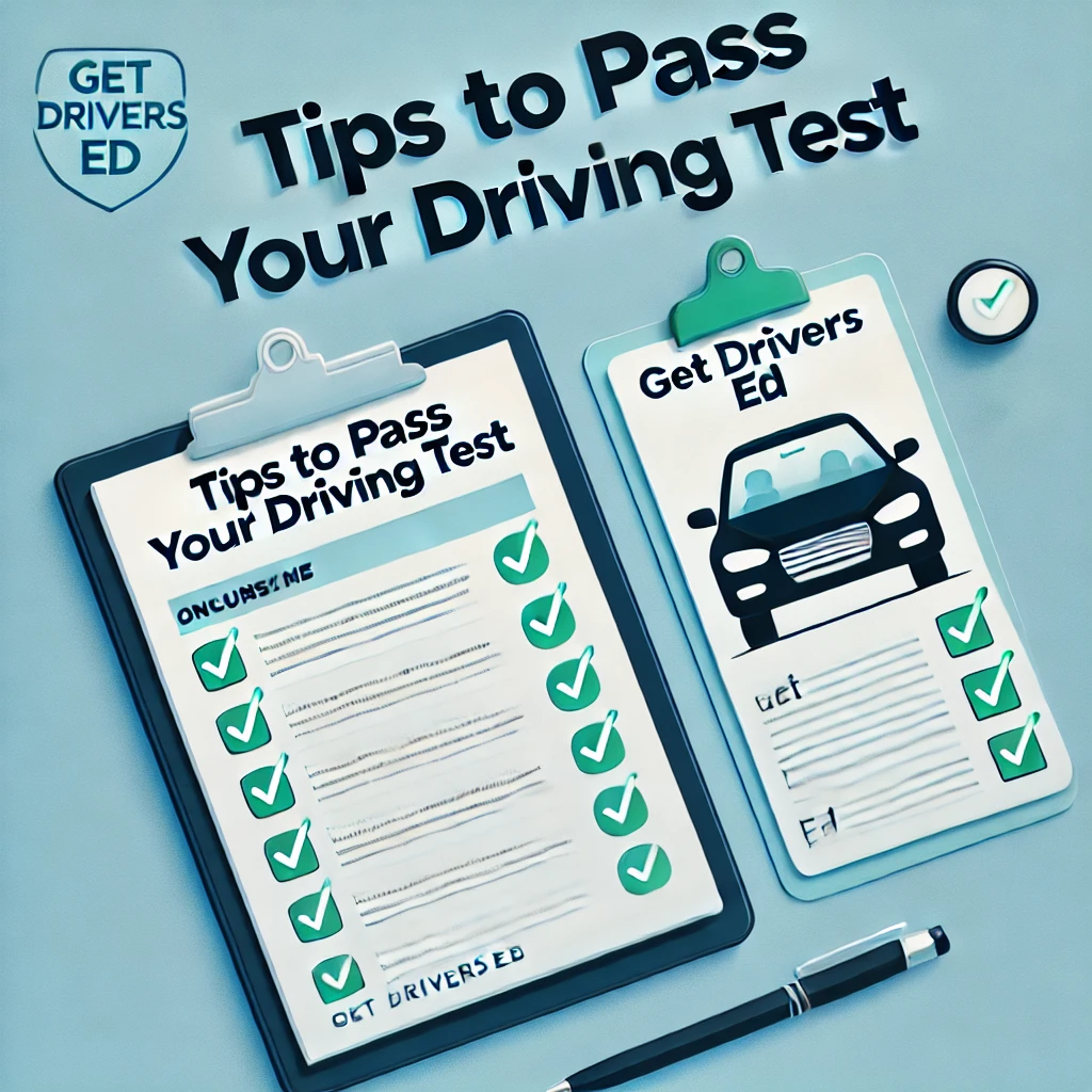 Graphic of person driving car representing Tips To Pass Your Driving Test
