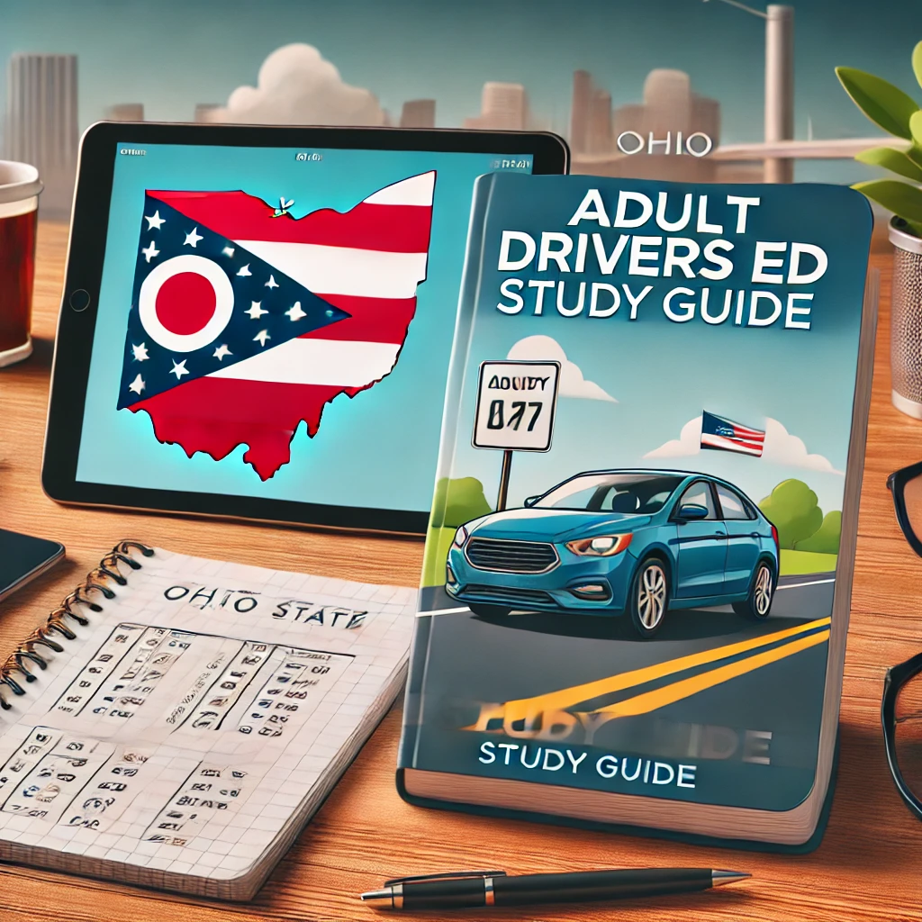 Graphic of person driving car representing Ohio Adult Study Guide