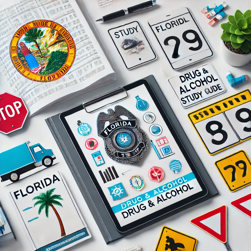 Graphic of person driving car representing Florida Drug and Alcohol Study Guide
