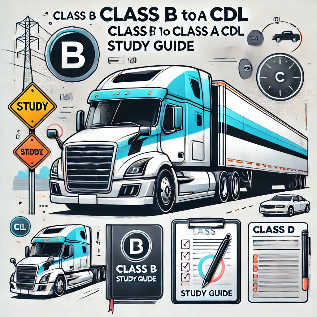 Graphic of person driving car representing Class B To A Study Guide