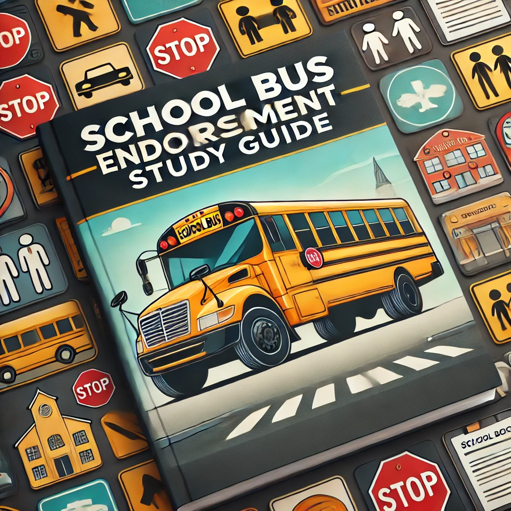 Graphic of person driving car representing School Bus ELDT Study Guide