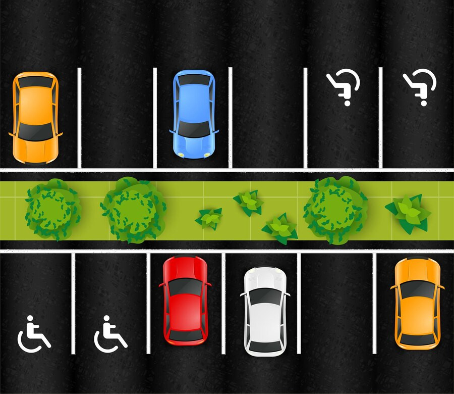 Image of a car parallel parking between two other vehicles.