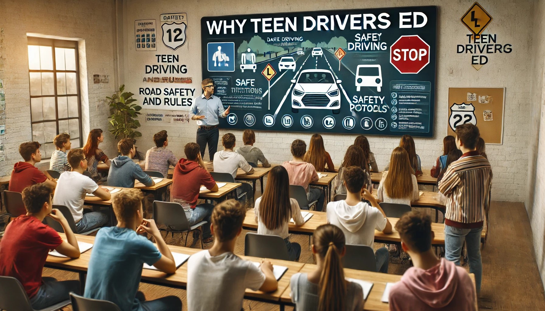 Image of a teen driver with an instructor, emphasizing the importance of drivers ed for young drivers.