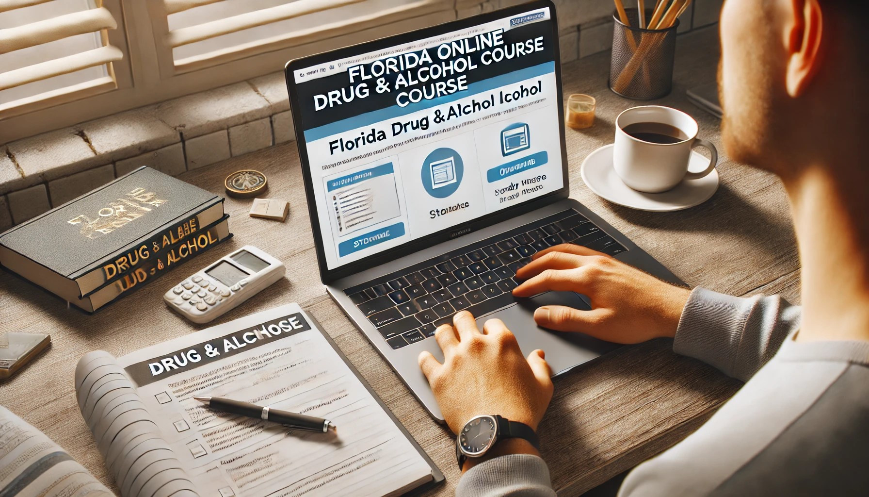 Student completing the Florida Online Drug & Alcohol Course on a laptop.