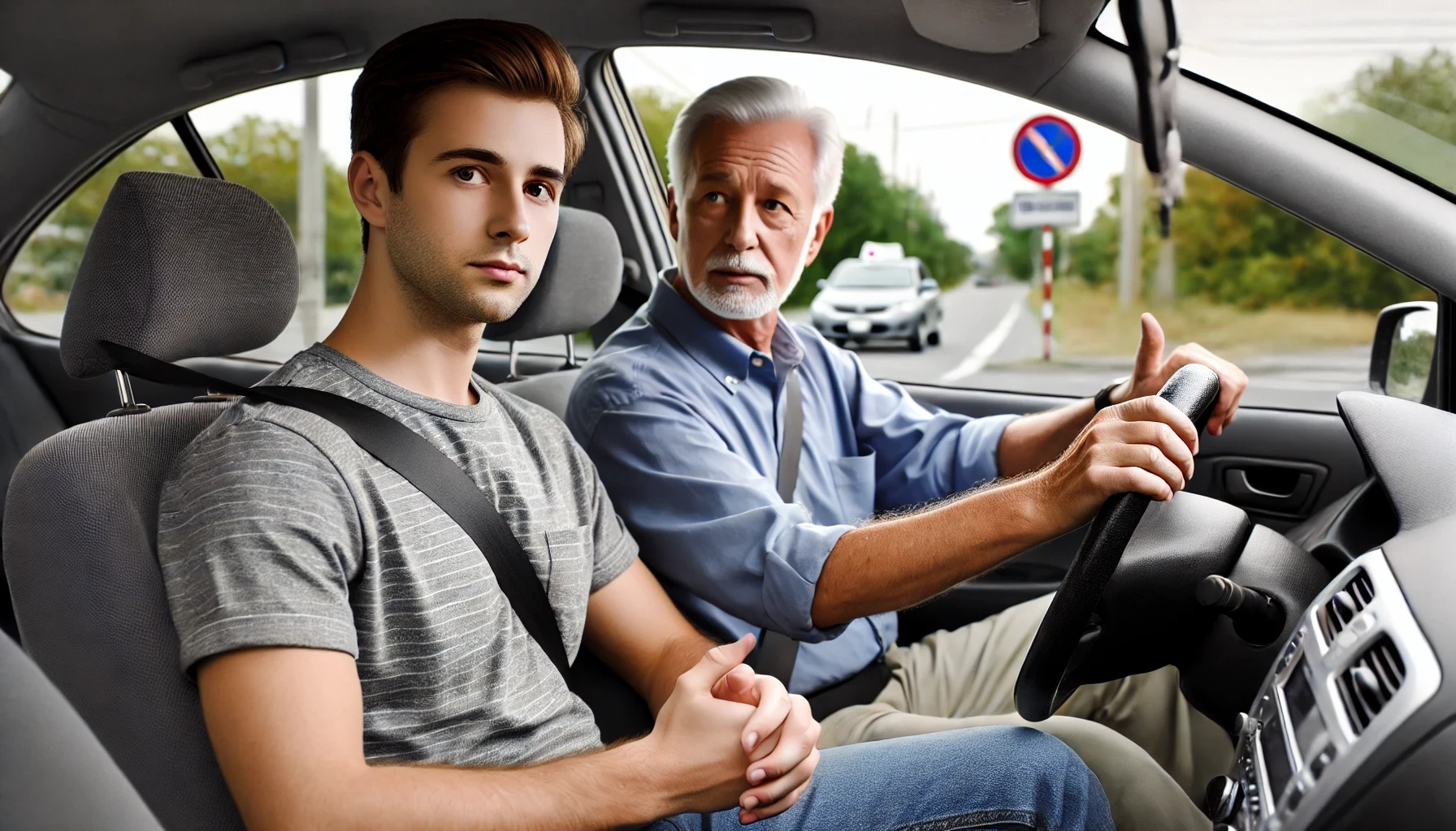 An adult learner practicing driving skills through an online adult drivers ed course for safe and confident driving.