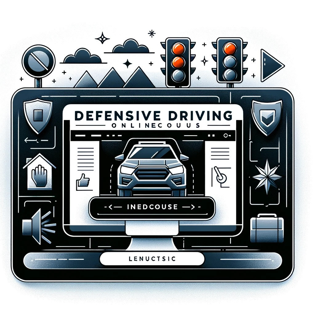 Online defensive driving course interface displaying key techniques and safety tips for drivers.