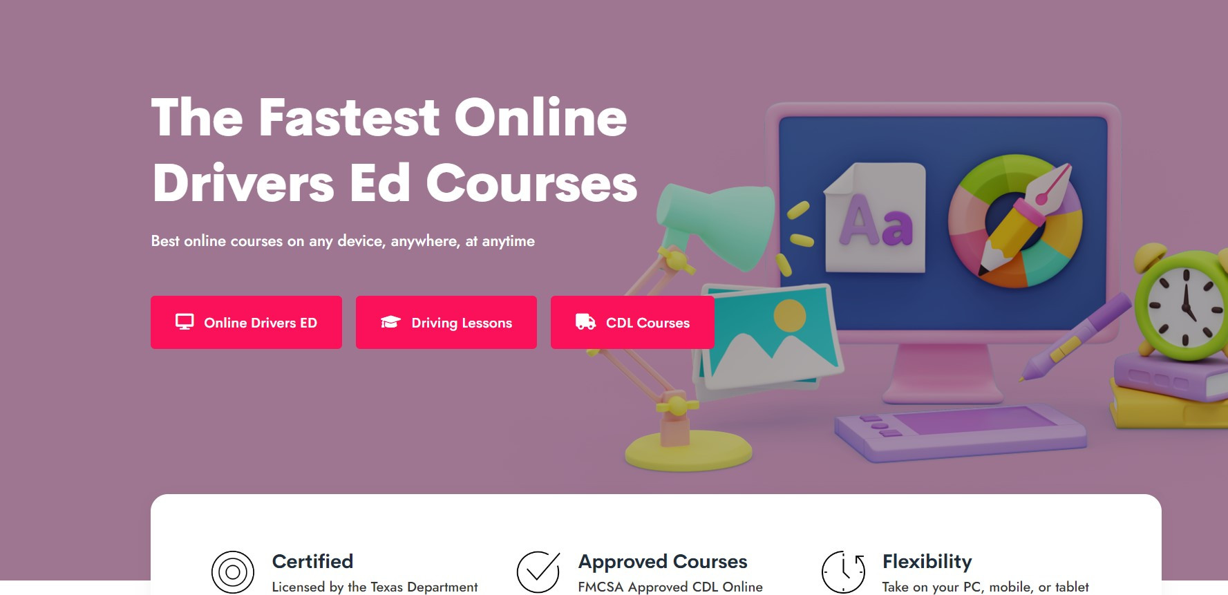 Homepage of Texas Adult Online Driving Courses on Get Drivers Ed Website