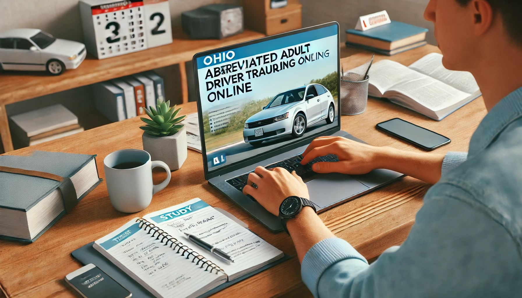 Adult driver studying for the Ohio Abbreviated Adult Driver Training course online to prepare for their driving test.