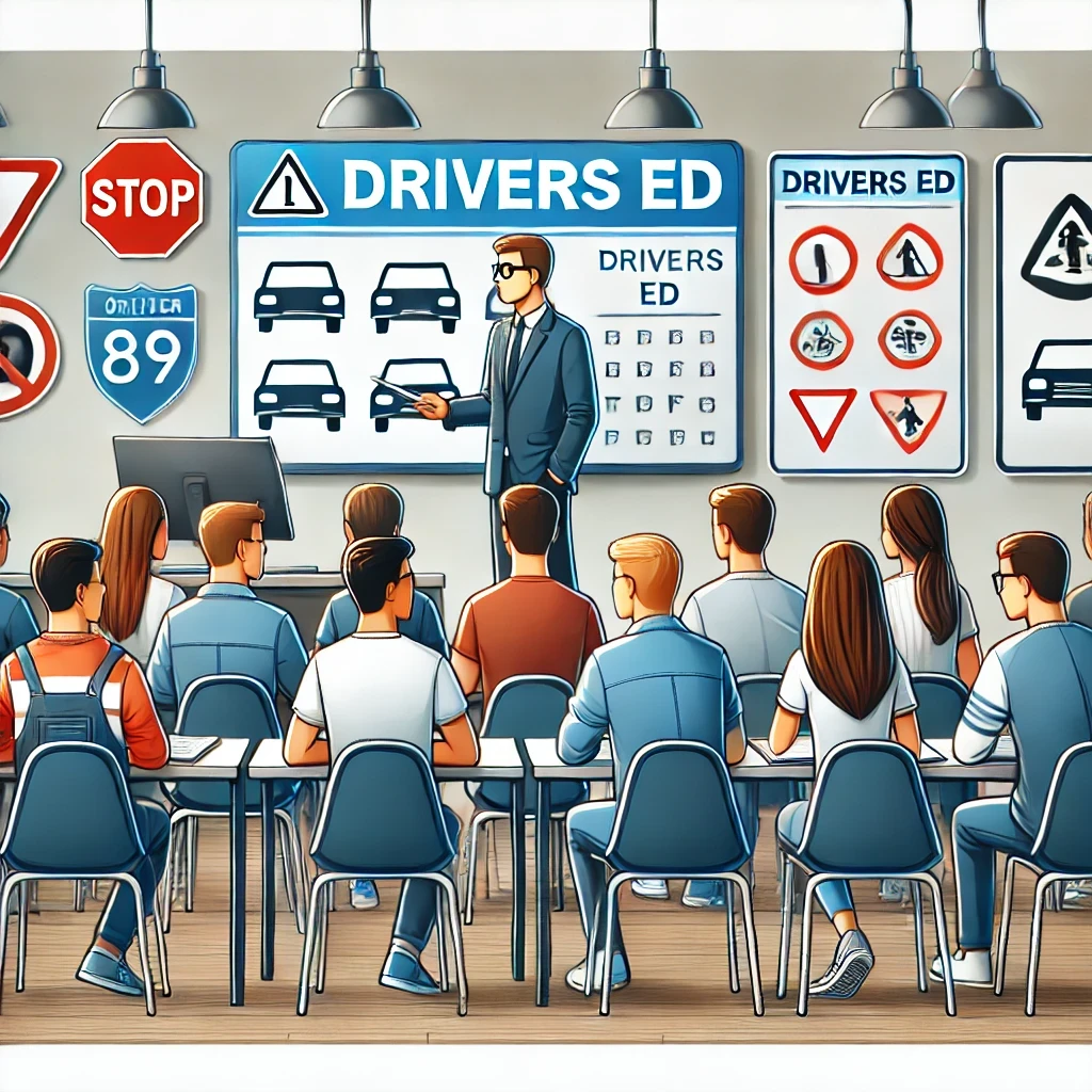 A new driver learning safe driving techniques in a structured drivers ed course.