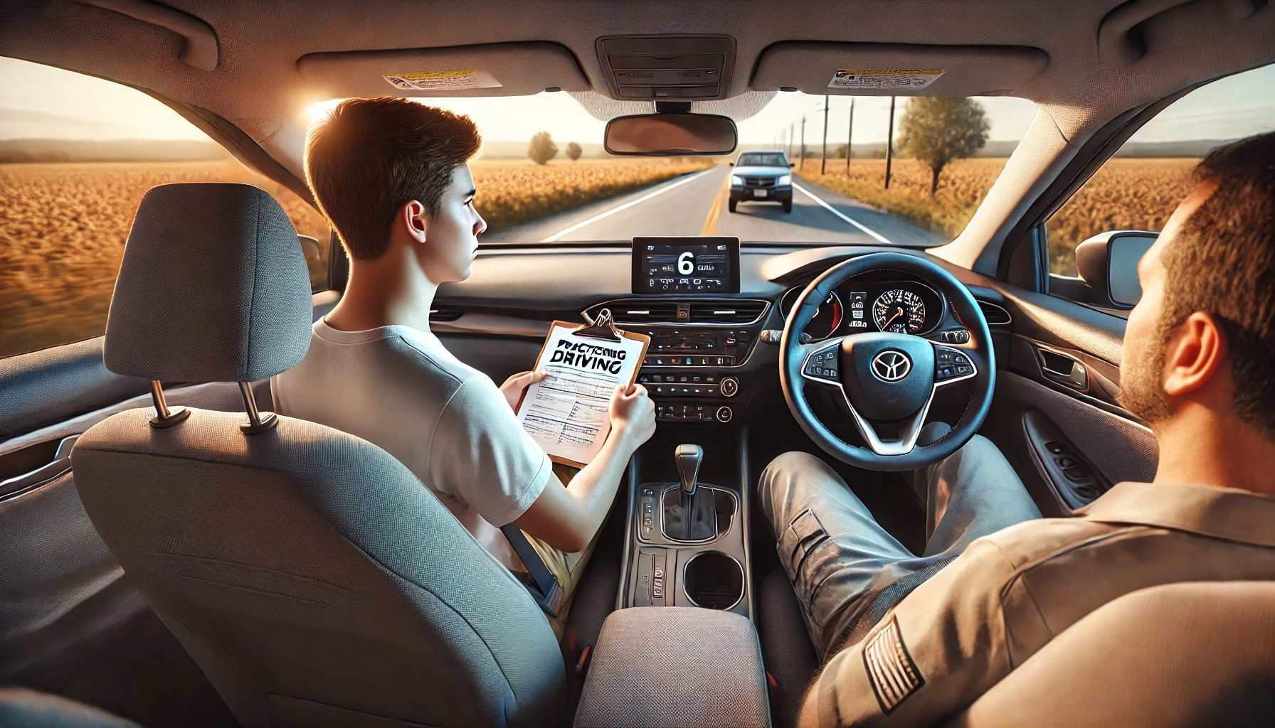 Student practicing driving during a 6-hour behind-the-wheel lesson, guided by a professional instructor.