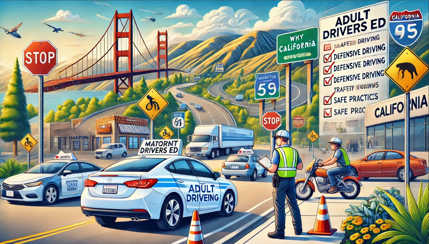 Driver navigating a busy California highway with confidence and focus.