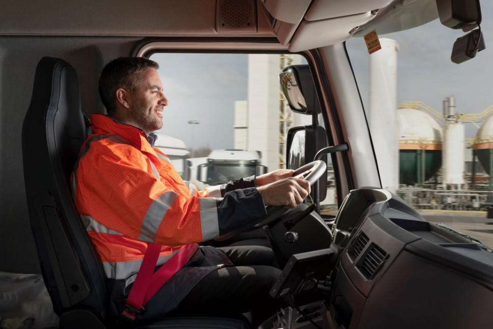 Student practicing driving a commercial vehicle with an instructor from Get Drivers Ed