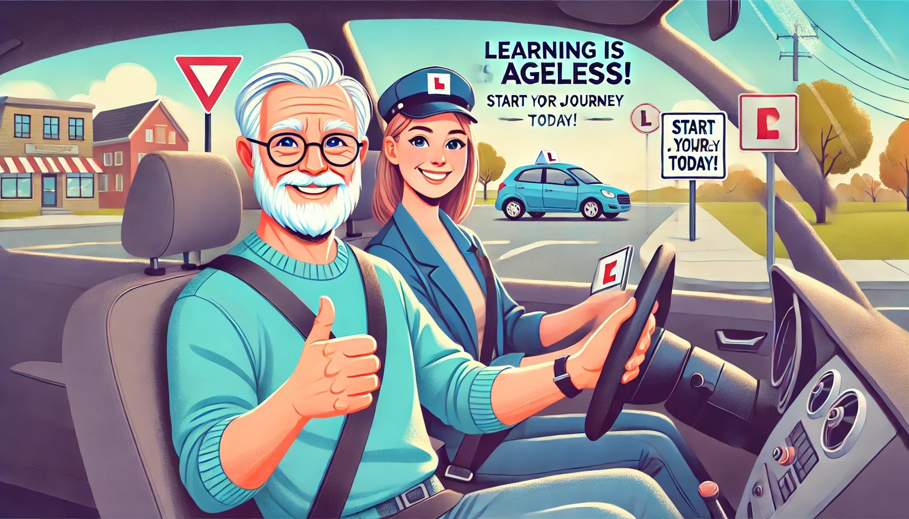 An adult learner confidently taking a driving lesson through Get Drivers Ed, mastering the skills needed for safe driving.