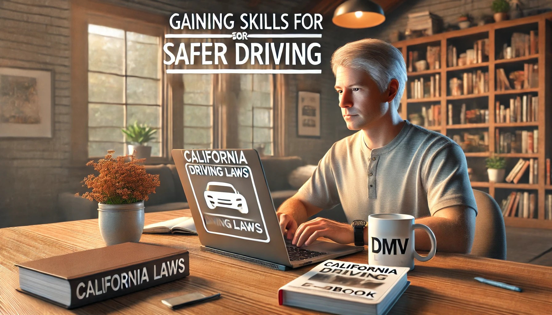 Adult learning California driving laws online with a laptop, gaining skills for safer driving.