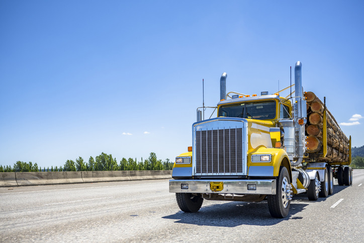 Truck driver navigating a commercial vehicle on the road.