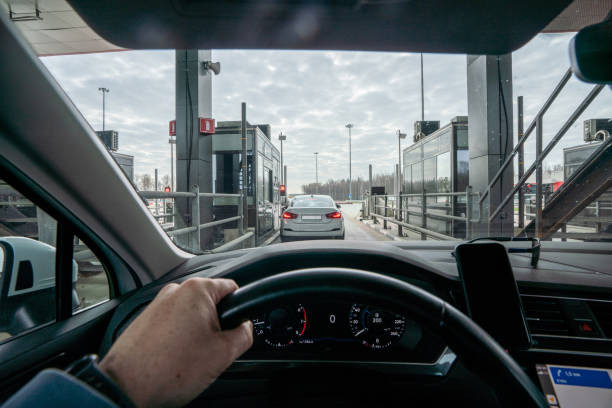 Image depicting a driver navigating through a roundabout