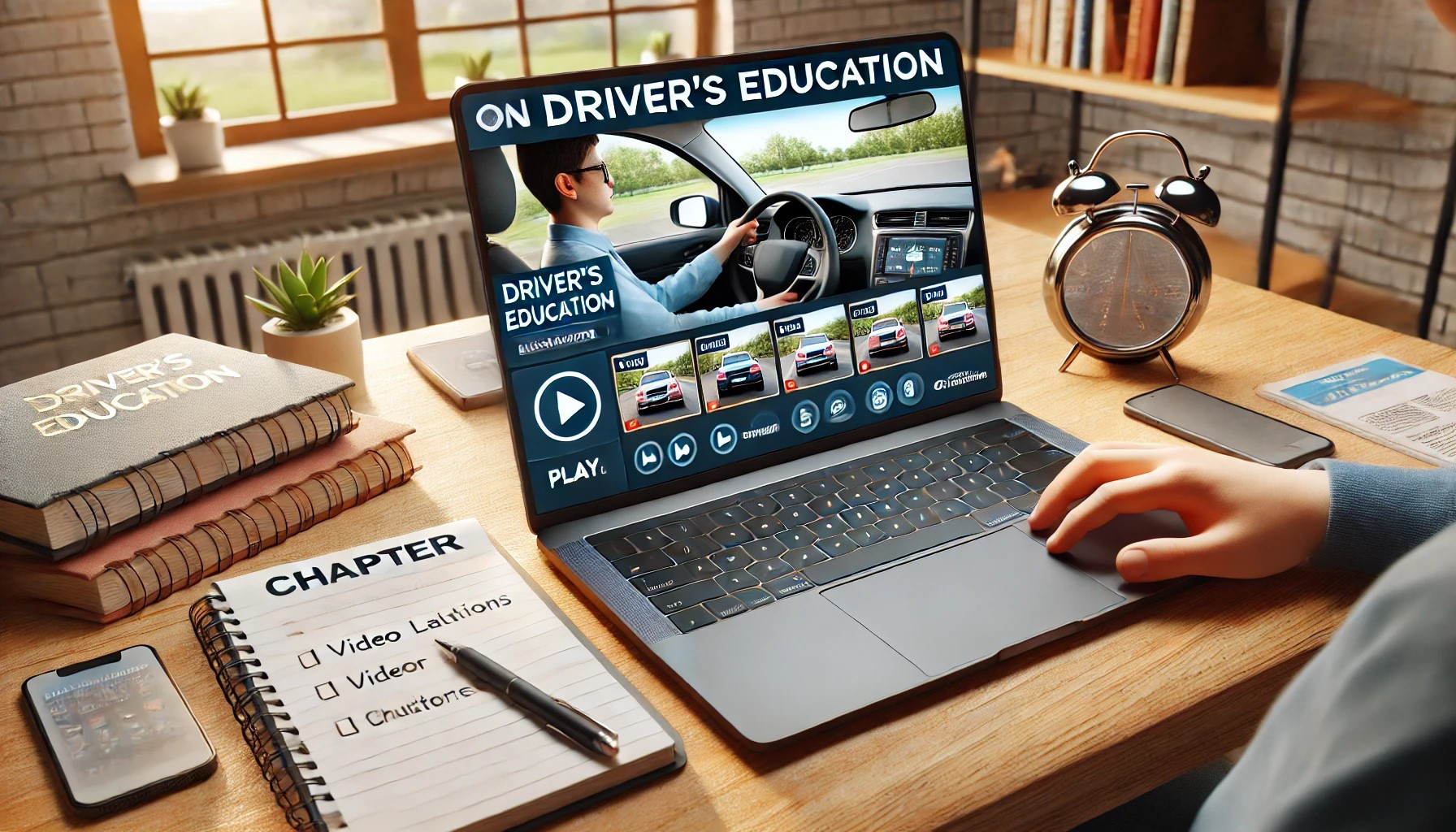 A laptop displaying an online driver’s ed course, illustrating the shift from traditional classroom-based driver education to modern digital learning.