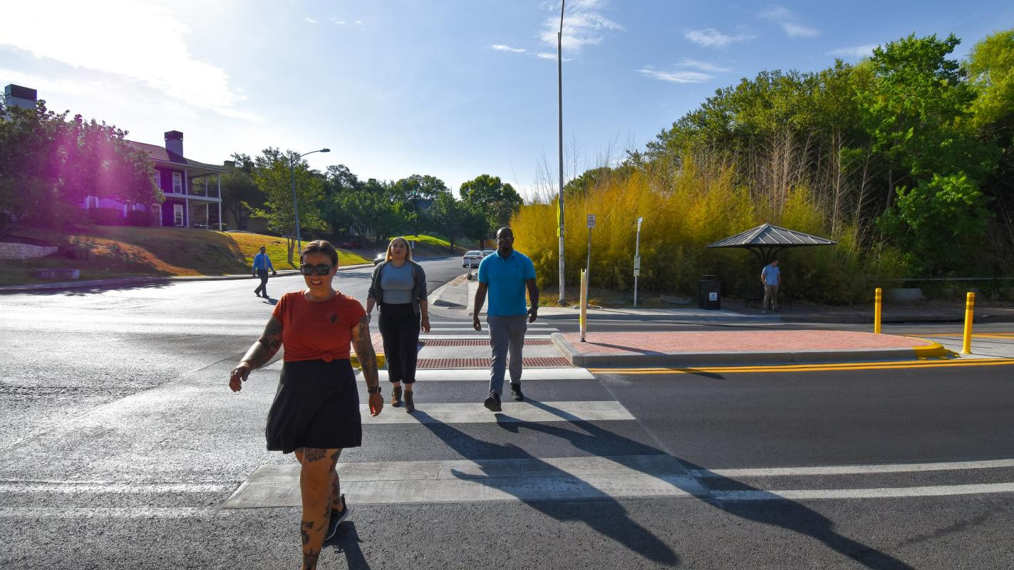 Attentive driver practicing pedestrian safety in Austin, guided by Get Drivers Ed.