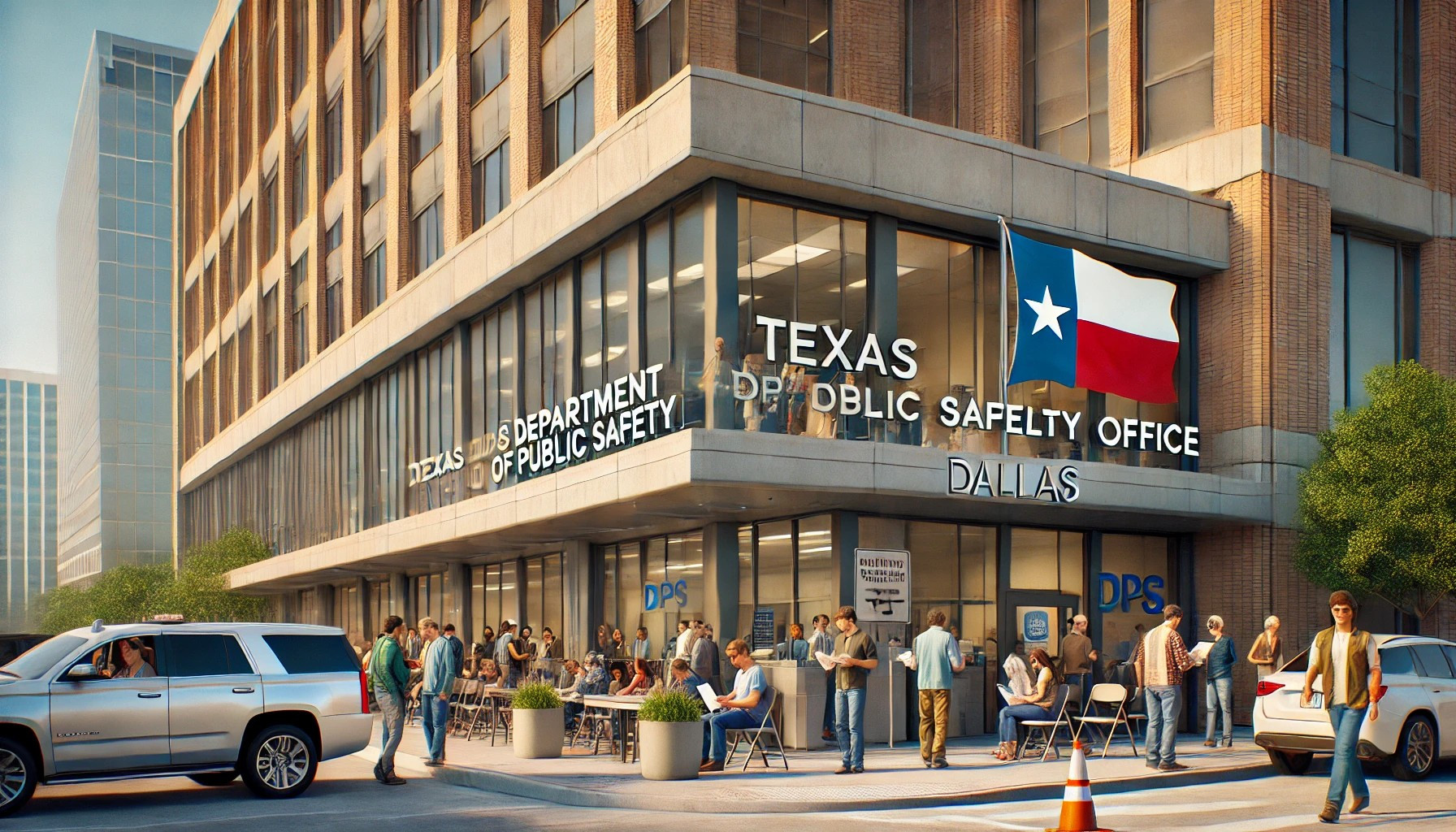 Texas DPS office in Dallas with people preparing for their driving tests