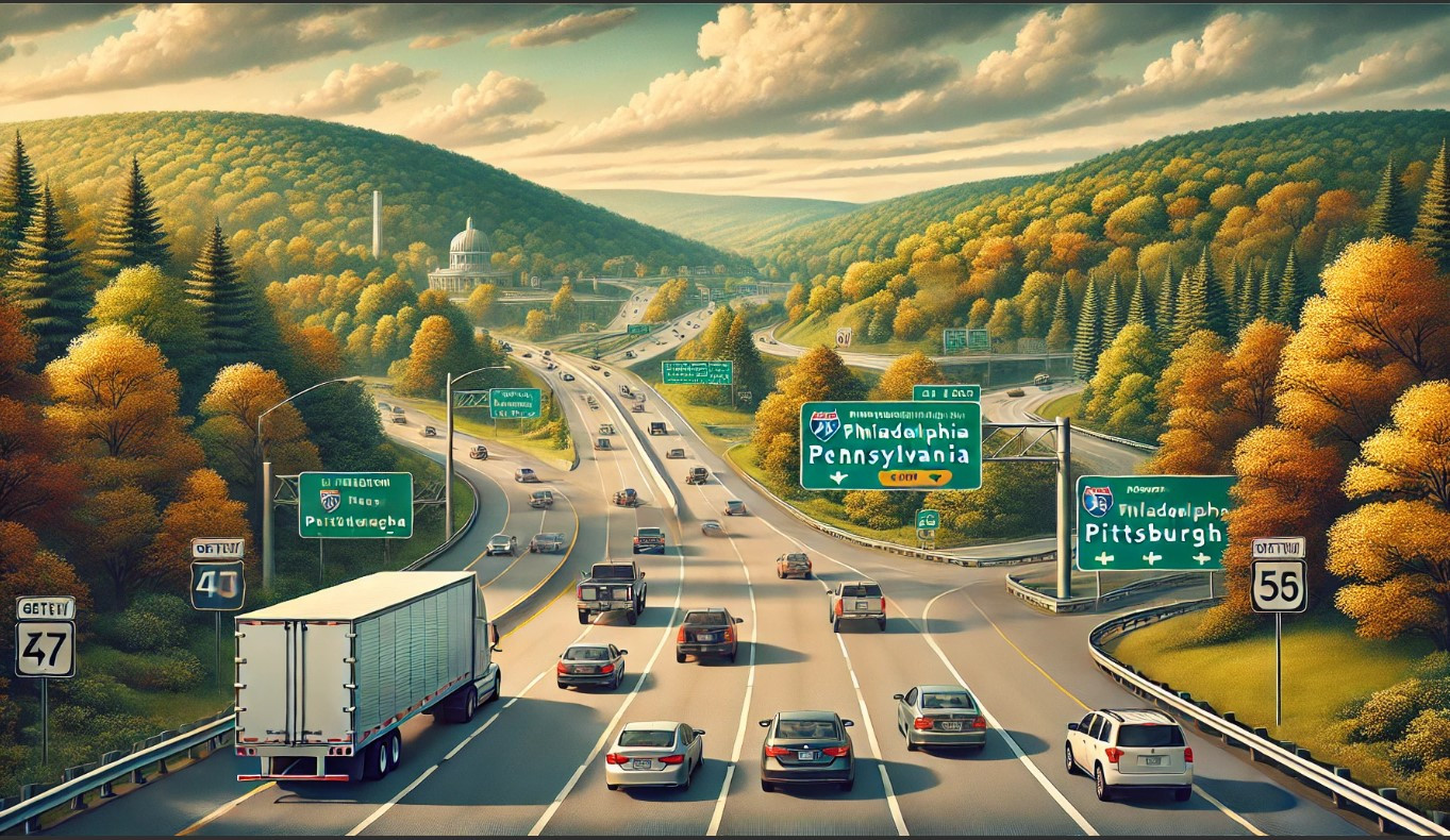 Driver confidently navigating a scenic road in rural Pennsylvania.