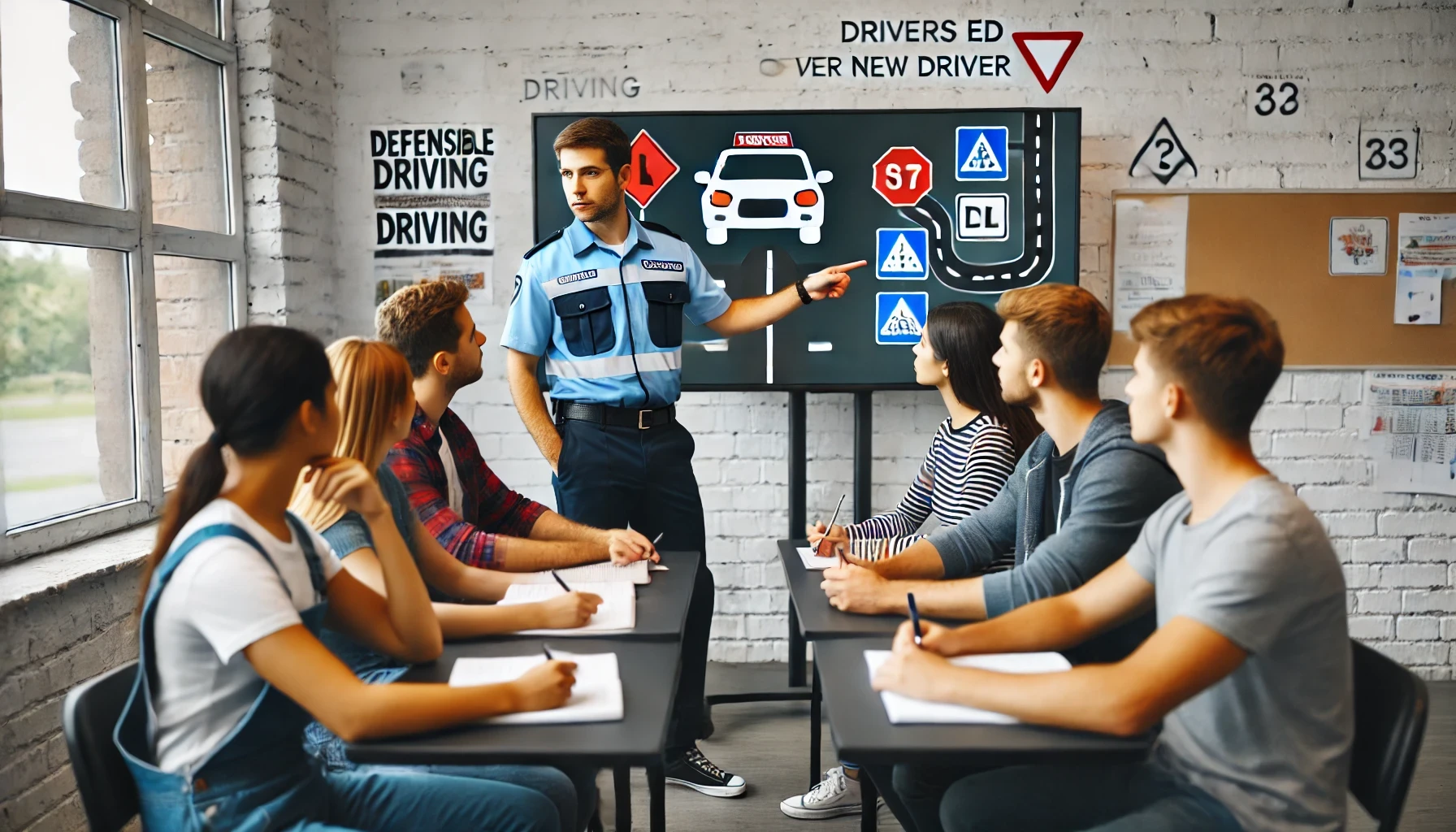 A new driver practicing safe driving skills through an online drivers ed course to gain confidence and pass the driving test.