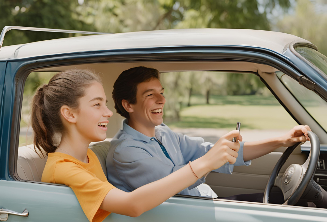 Parent teaching teen to drive, highlighting the personalized approach of parent taught drivers ed with Get Drivers Ed.