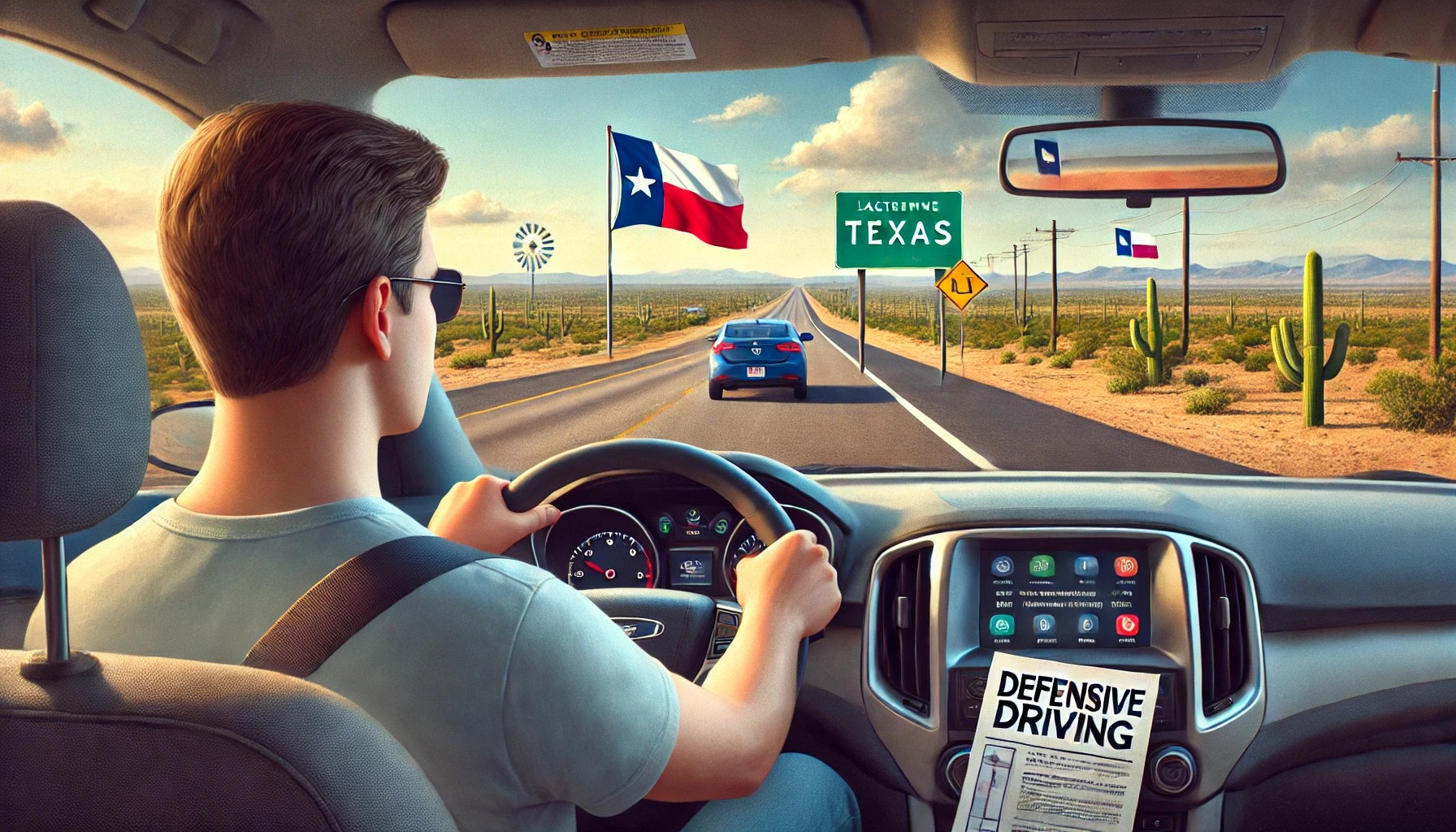 Adult student practicing defensive driving skills during Texas driving course