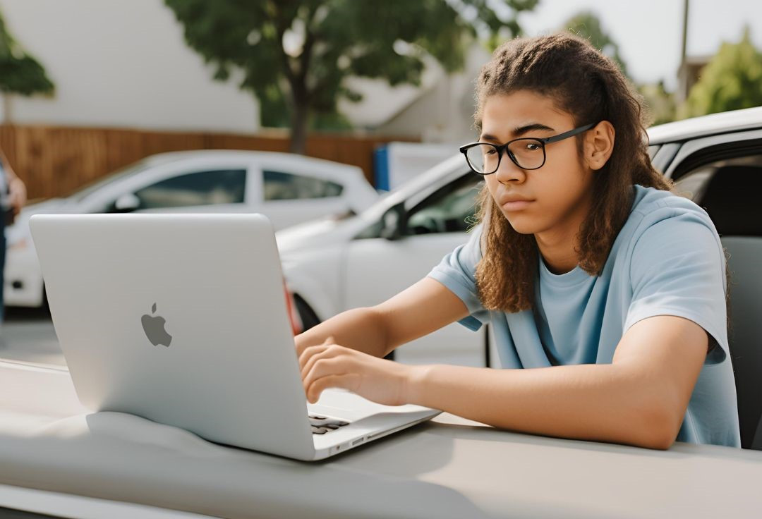 Teen driver studying an online drivers ed course with Get Drivers Ed