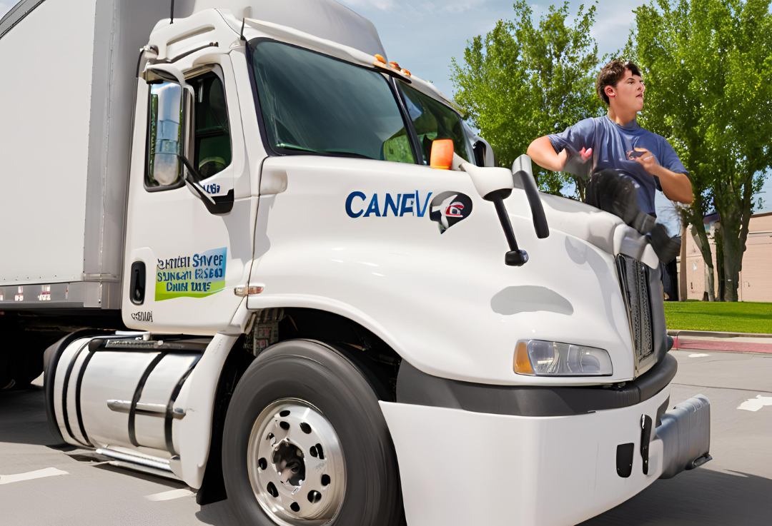 Student driver operating a large commercial truck during a CDL training session at Get Drivers Ed.