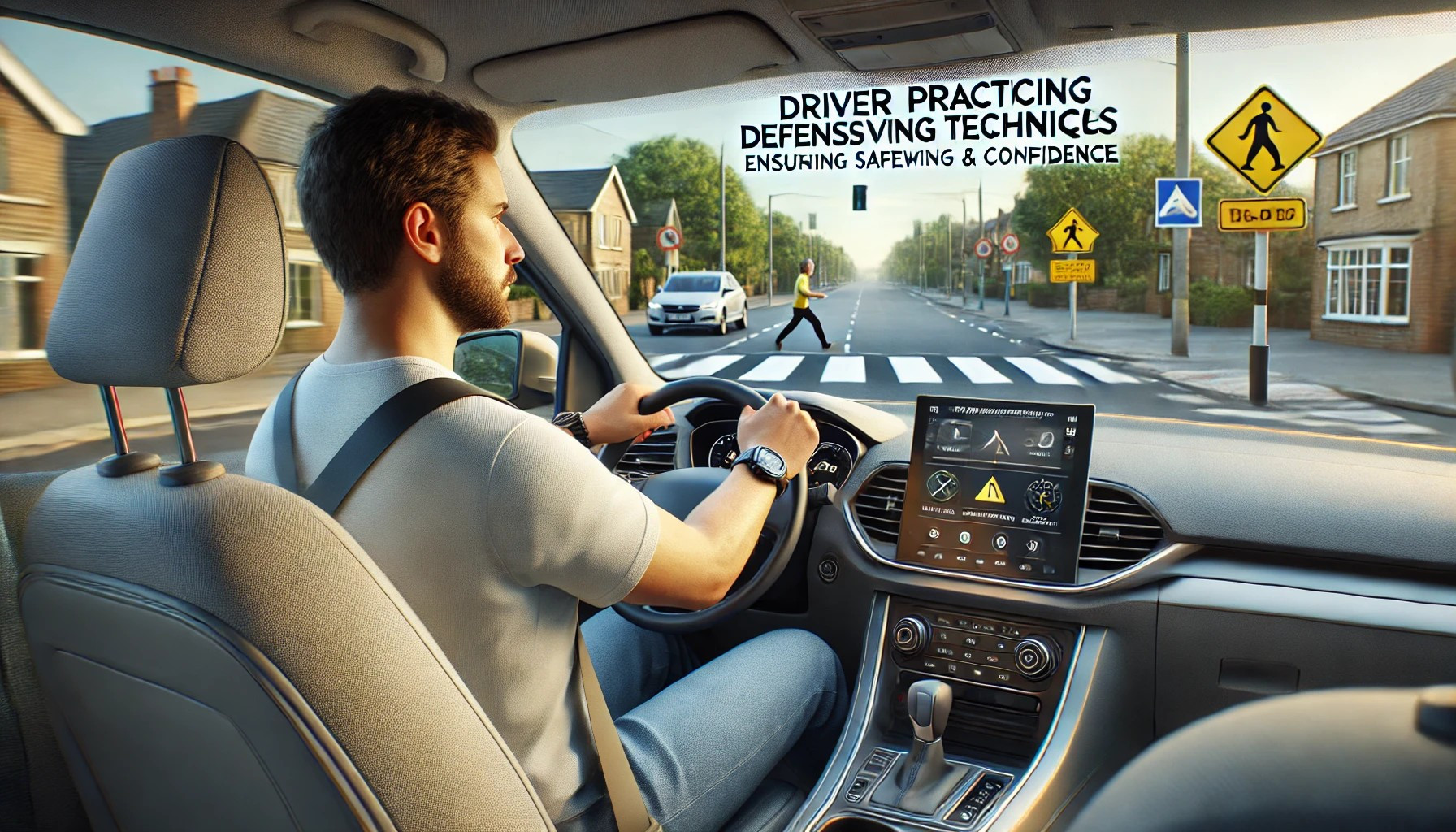 Driver practicing defensive driving techniques to anticipate and avoid road hazards, ensuring safety and confidence.