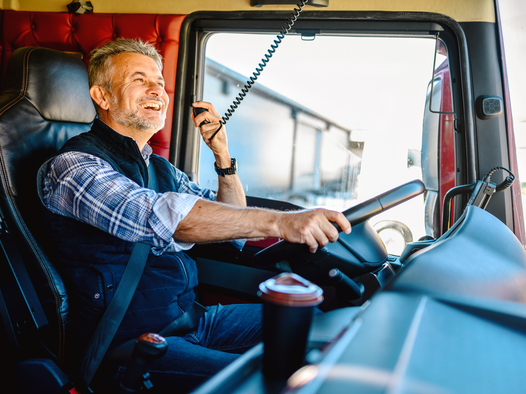 A student at Get Drivers Ed practicing driving a commercial truck, preparing for the CDL exam.