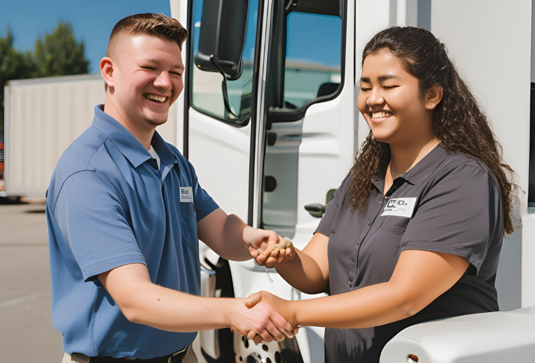 Student driver receiving hands-on CDL training from a Get Drivers Ed instructor, emphasizing commercial driving skills.