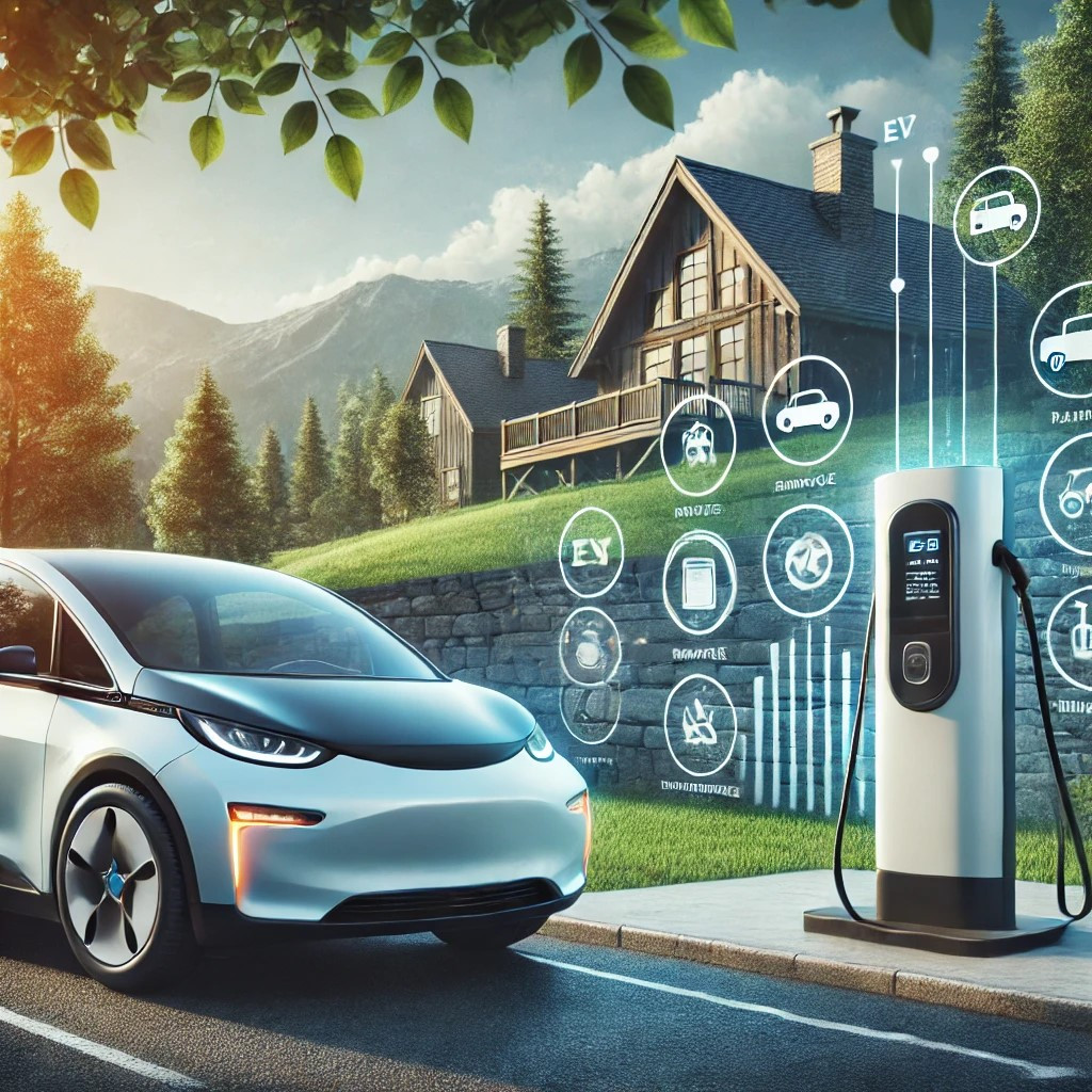 Electric vehicle and traditional gas car parked side by side, symbolizing the comparison of EVs and traditional cars