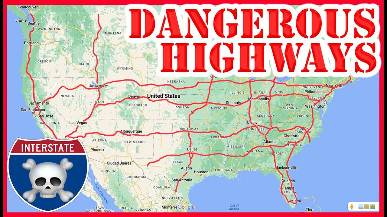 Map Highlighting The 5 Most Dangerous Highways in the U.S., Courtesy of Get Drivers Ed