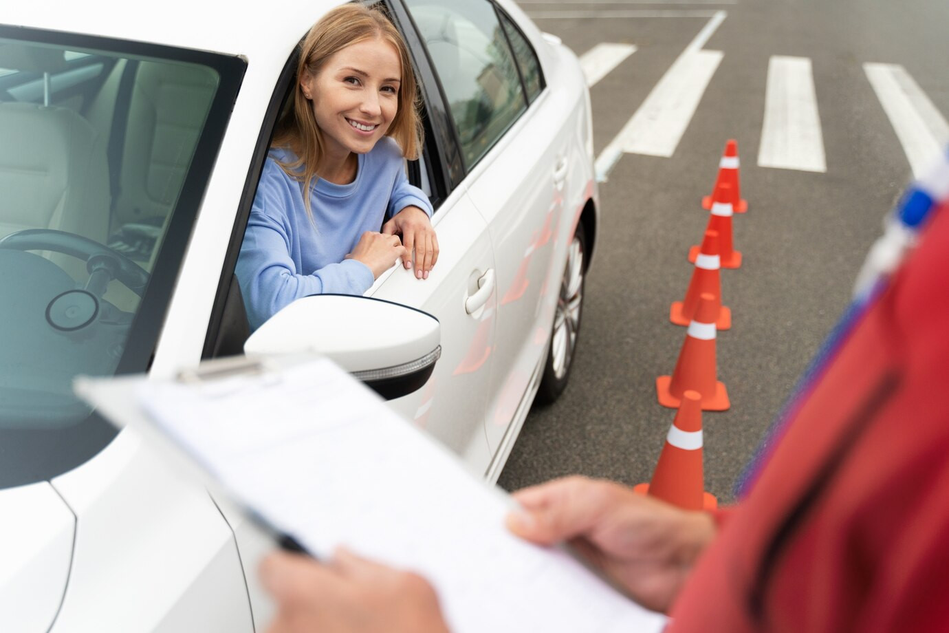 Teenager sitting behind the wheel during drivers education lesson