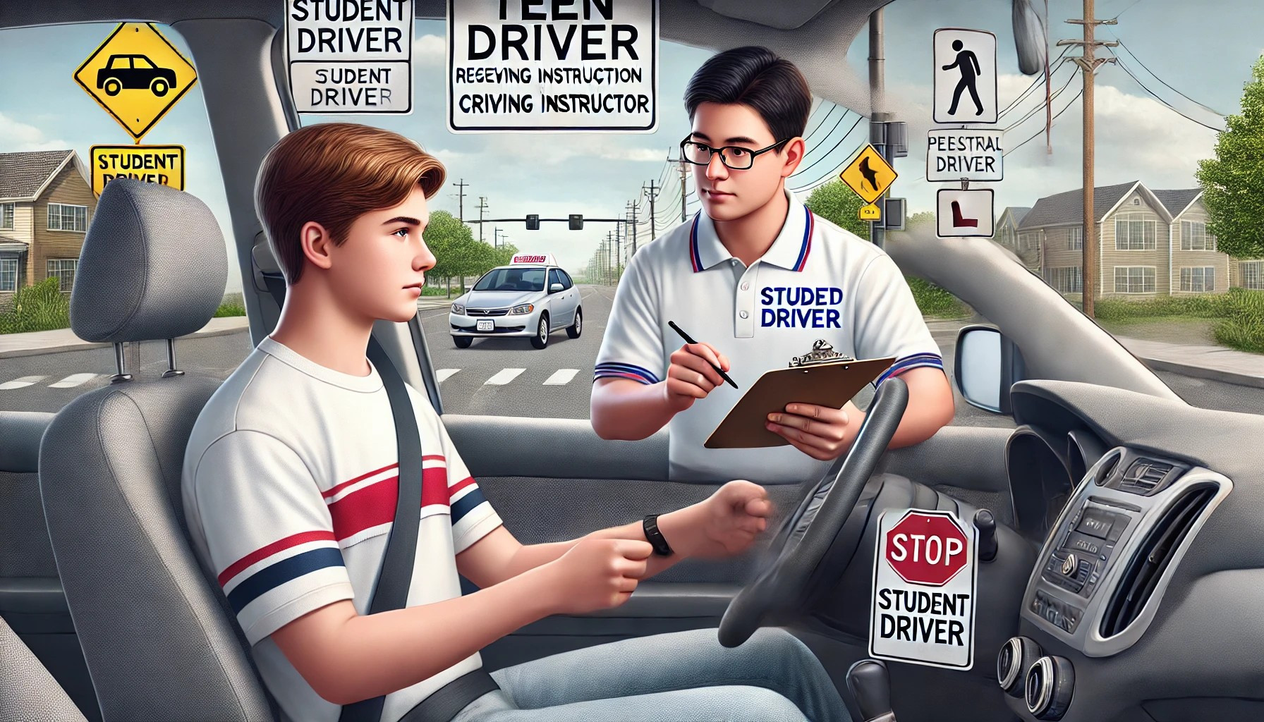 Teen driver receiving hands-on instruction from a certified driving instructor.