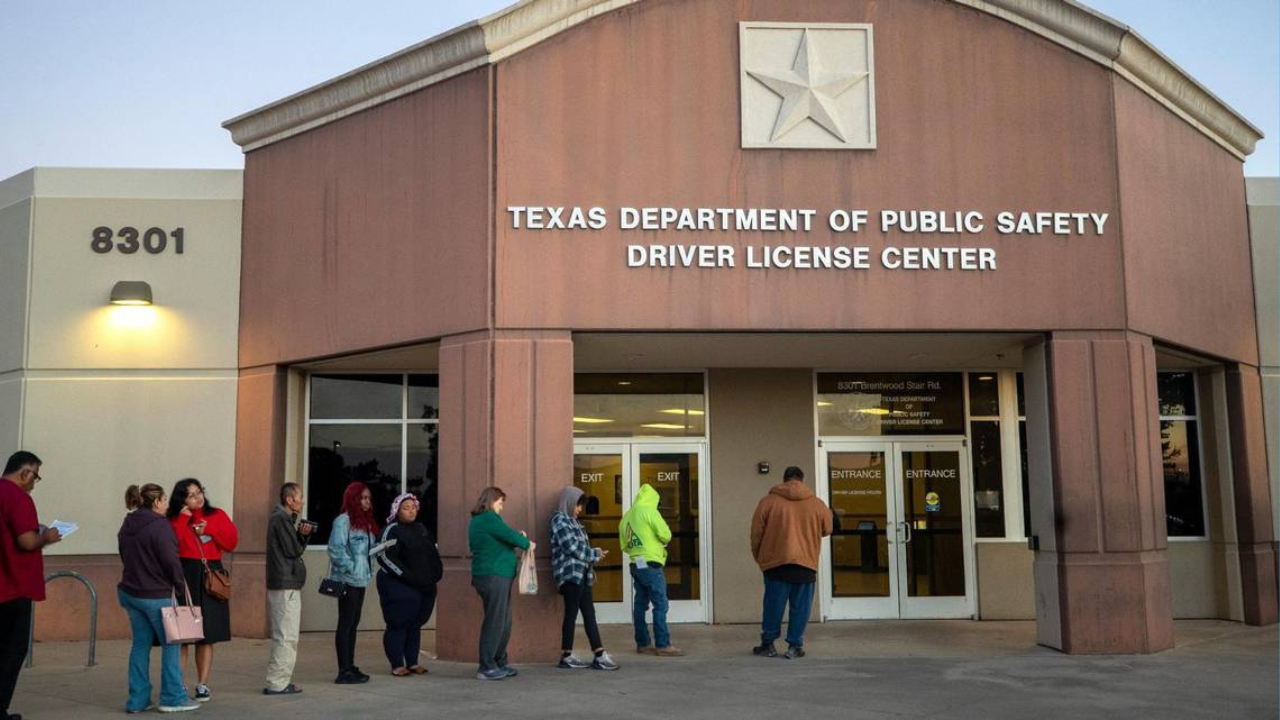 "Teen holding their new driver’s license with a big smile outside the DPS office"