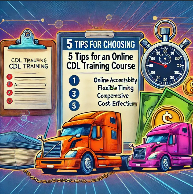 A computer screen displaying an online CDL training course with a student reviewing course materials.