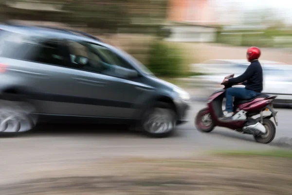 A concerned driver at the scene of a minor car accident, emphasizing the importance of "drivers ed" in such situations