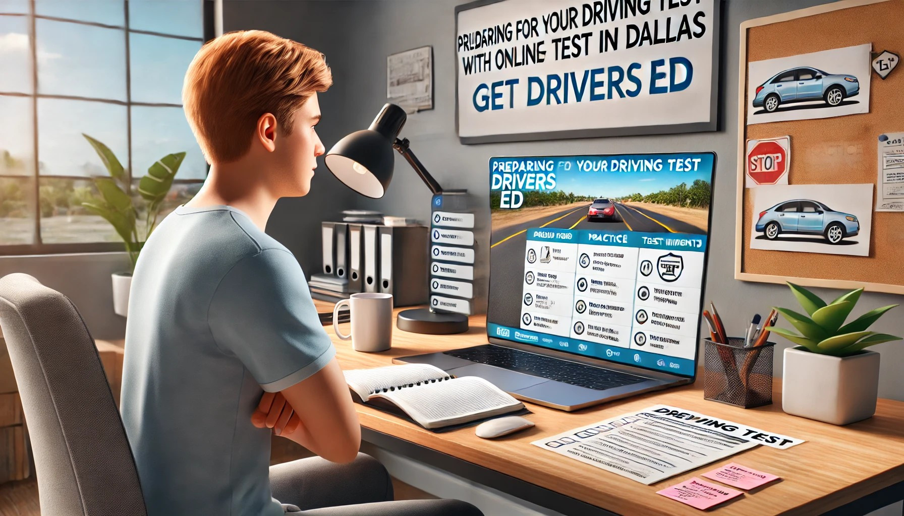 Student preparing for a driving test in Dallas with online driver education from Get Drivers Ed.