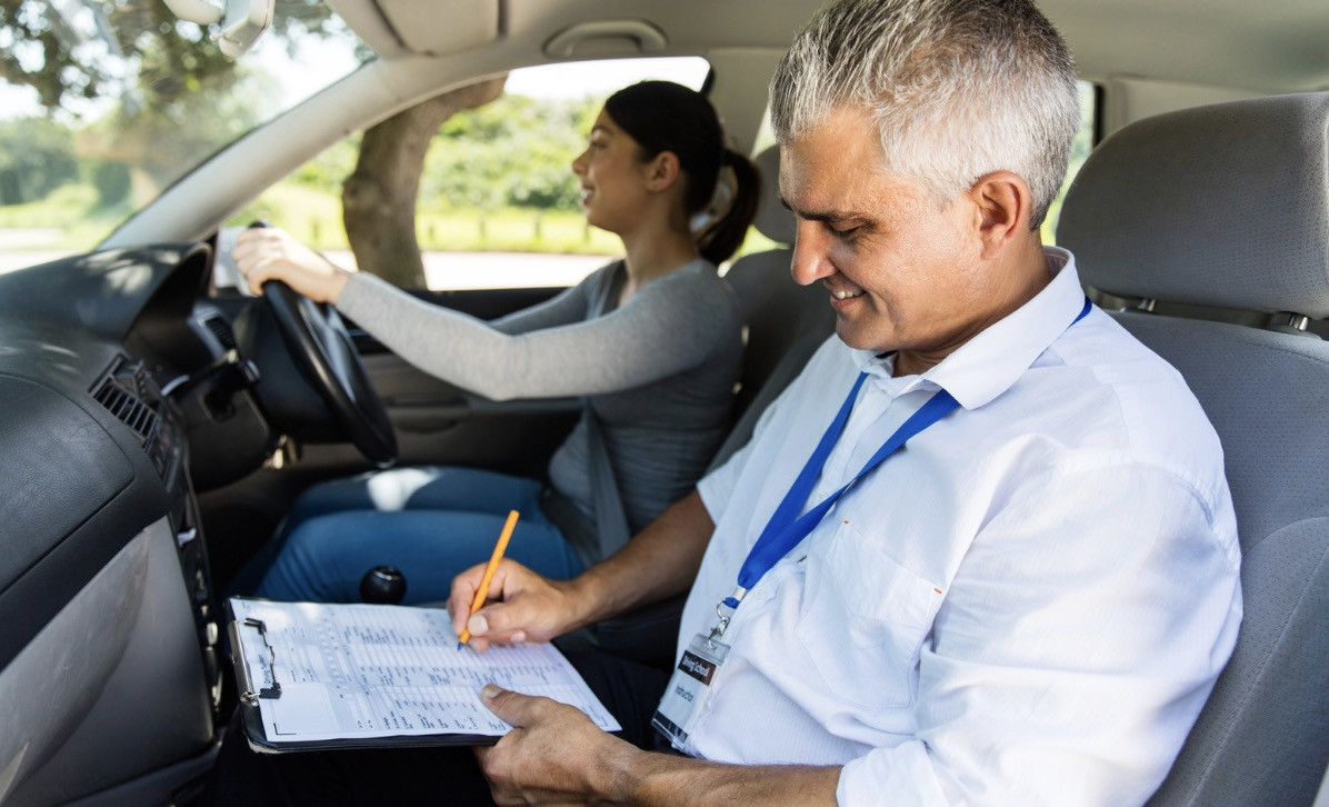 Student driver during a driving test session with Get Drivers Ed, demonstrating safe driving techniques.