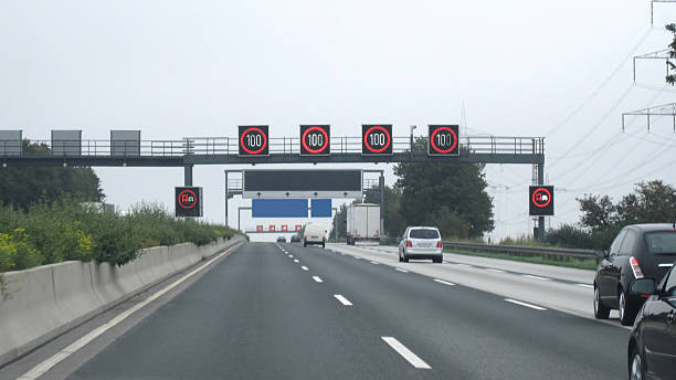 An illustration showing proper lane usage on a highway with different lanes marked for specific purposes.