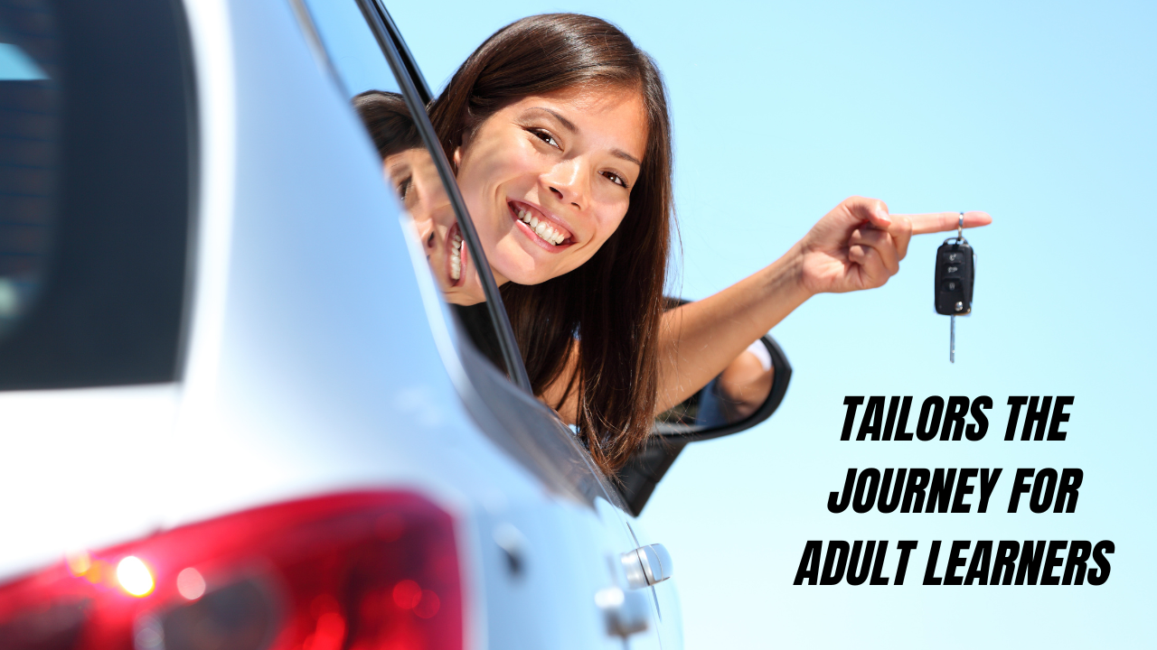 Adult student confidently driving with the guidance of Get Drivers Ed Adult Drivers Ed program.