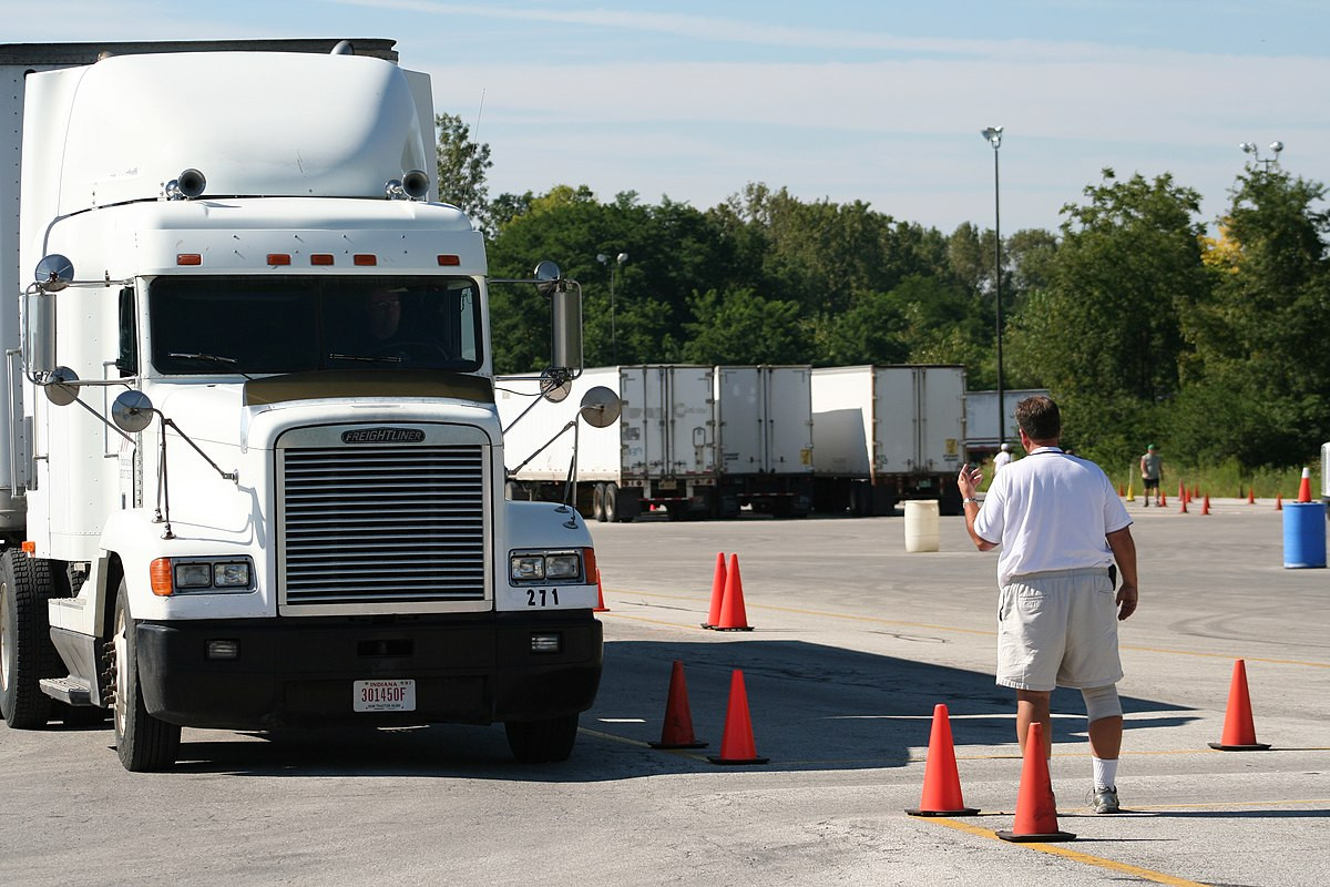 A student at Get Drivers Ed practicing maneuvers in a commercial truck during CDL training.