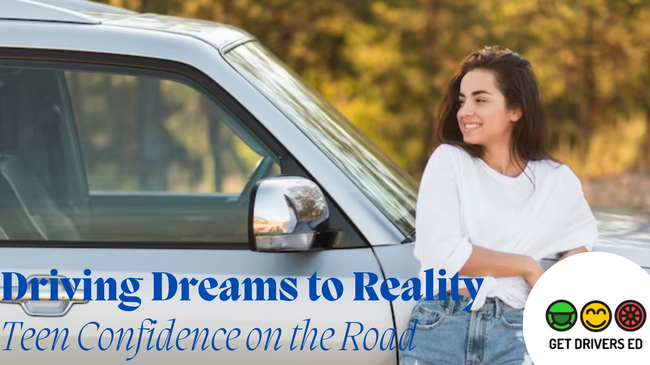 "A confident teen learning to drive safely with Get Drivers Ed, ready to embark on the road to independence."