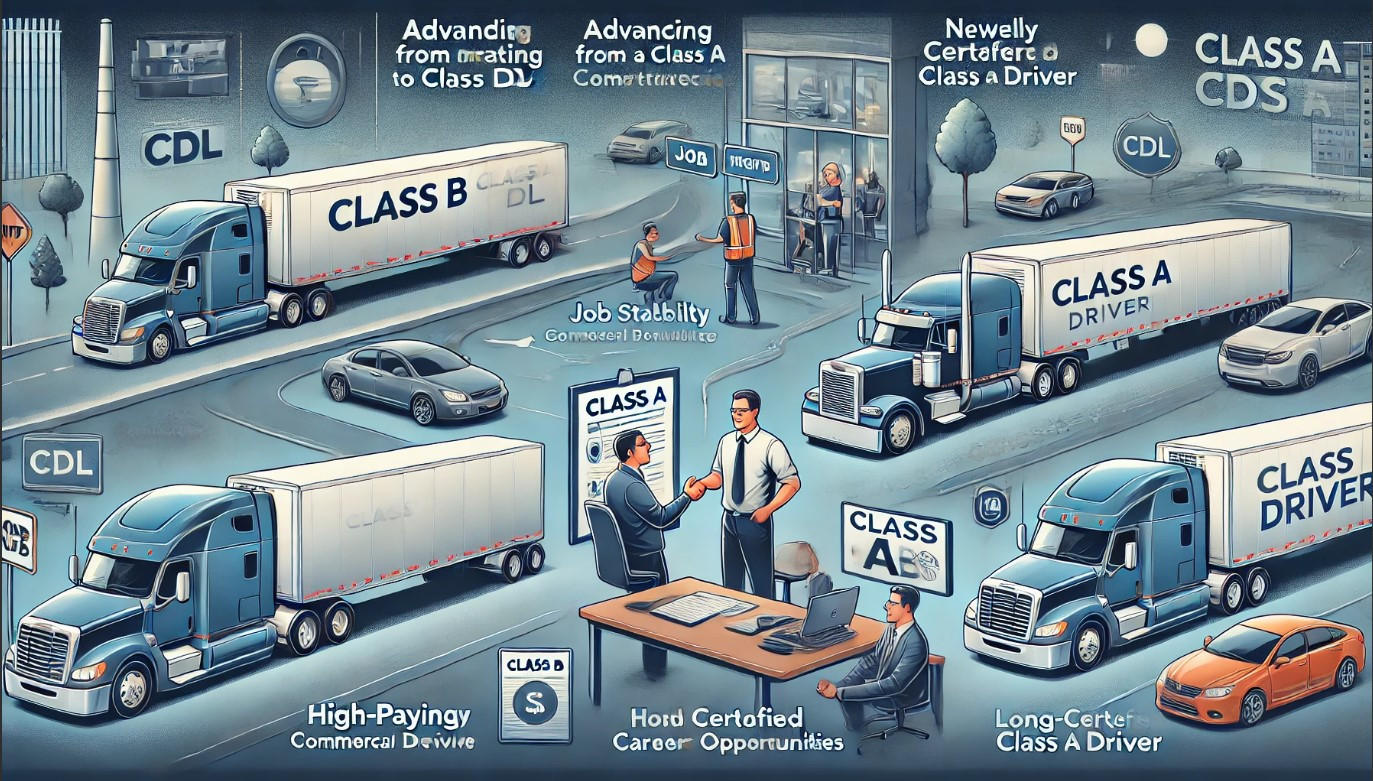 CDL driver operating a semi-truck after upgrading from Class B to Class A with Get Drivers Ed training.